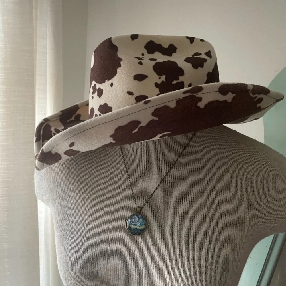 Urban Outfitters wool Brown and White Cow Print Cowboy Hat - Picture 6 of 14
